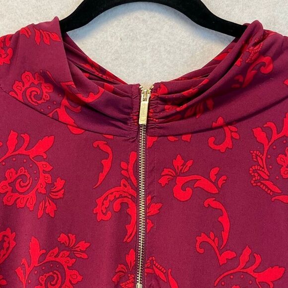 NWT LIZ CLAIBORNE Women’s Career Blouse 3X Magenta Scroll Long Sleeve Stretch - Picture 9 of 15